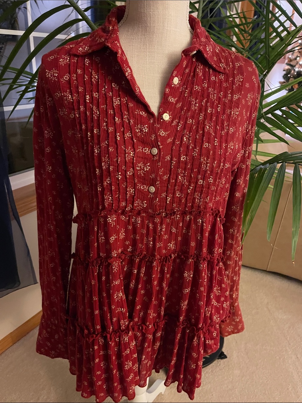 Denim & Supply Ralph Lauren Red Floral Tiered Button-Front Dress